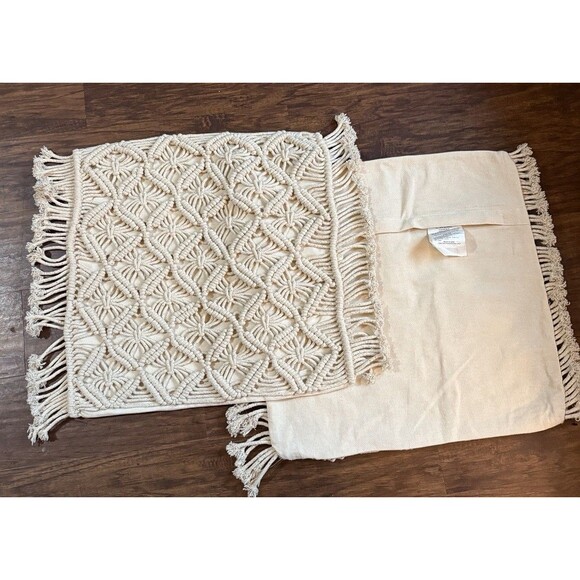 Envogue Boho Pillow Covers Hand Woven Fringe Glitter Heavyweight 20”x20” Shams - Picture 1 of 10